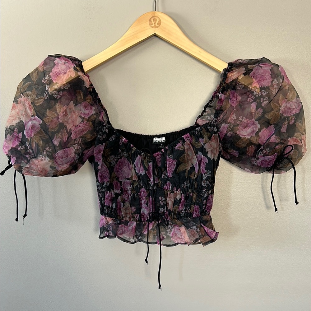 For Love & Lemons Sunshine Crop Top Size Small Black Purple‎